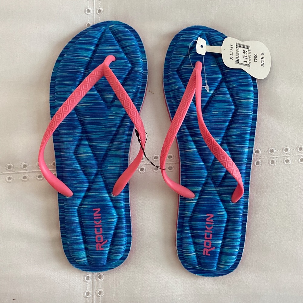 Rockin Blue and Pink Padded Flip Flops